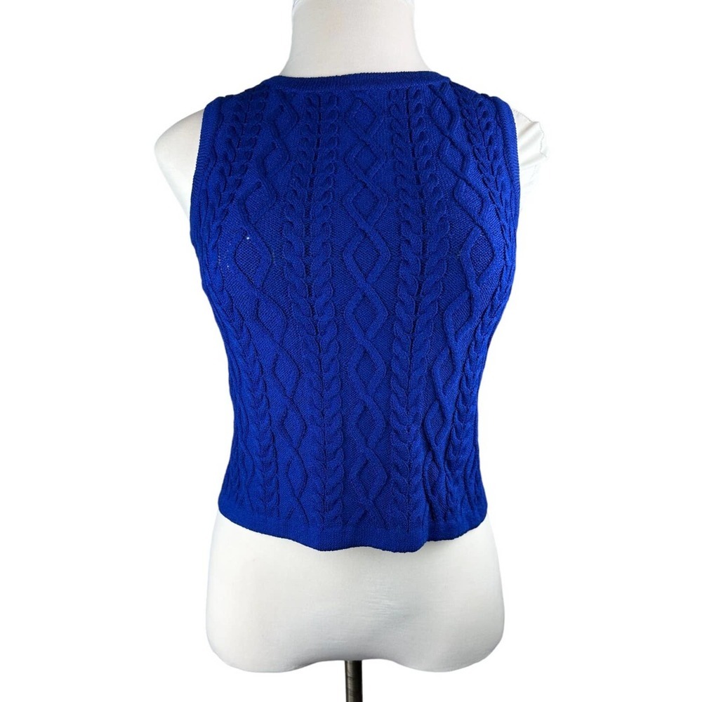 St. John Wool Blend Sleeveless Cable Knit Sweater Blue Women's P Petite H12105 - Picture 6 of 14